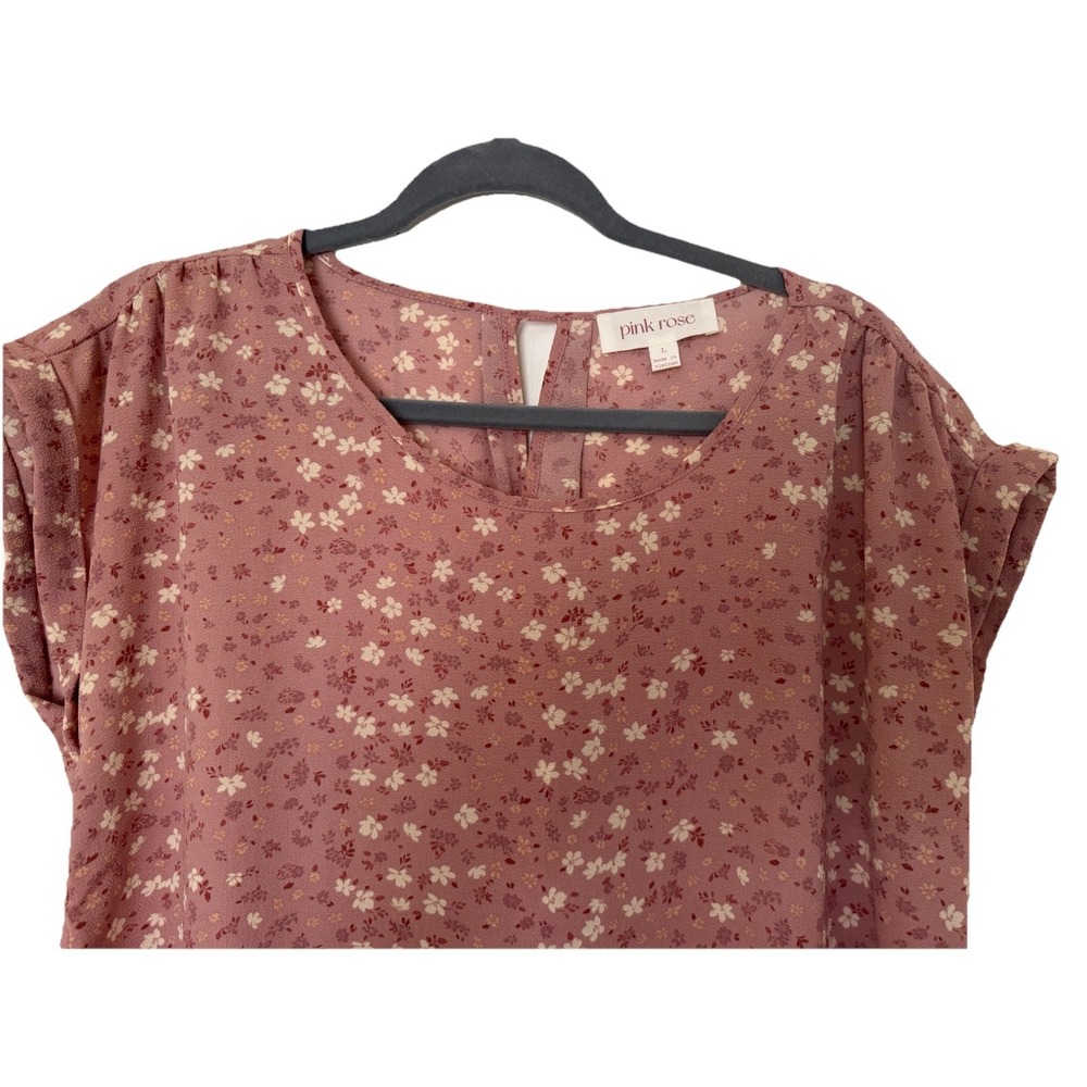 Pink Rose Short Sleeve Floral Pink /White Size L - Picture 4 of 12